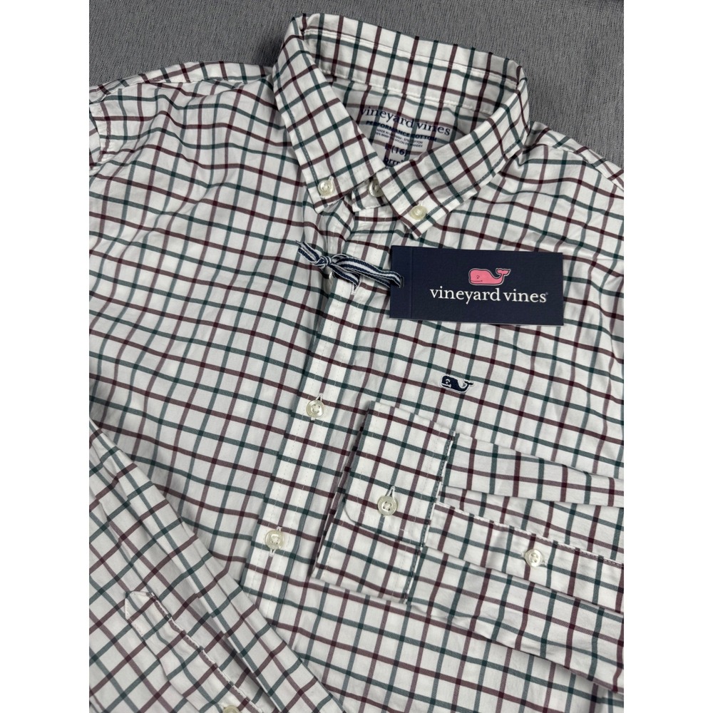 Vineyard Vines Boys Large 16 Performance Cotton Brrr Whale Shirt 3W001786 Plaid